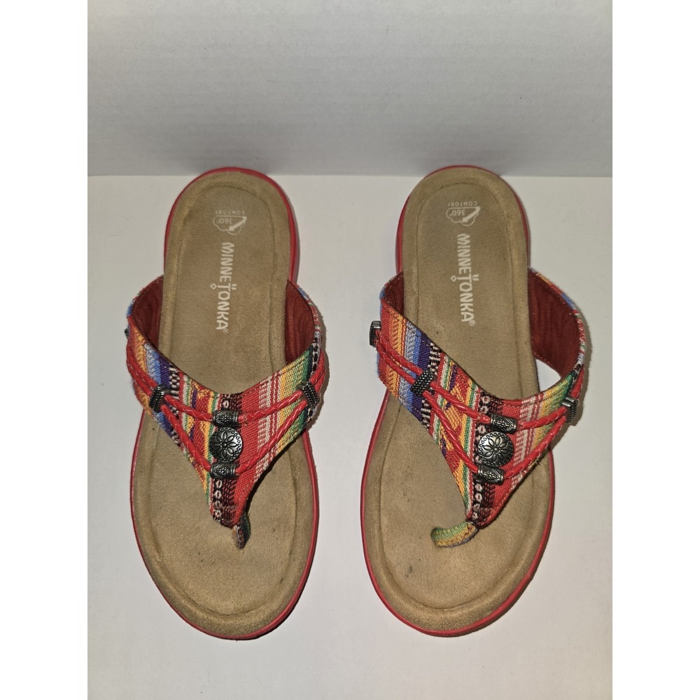 Minnetonka Silverthorne 360 Flip Flop Sandal Boho Southwestern Festival Sz 7